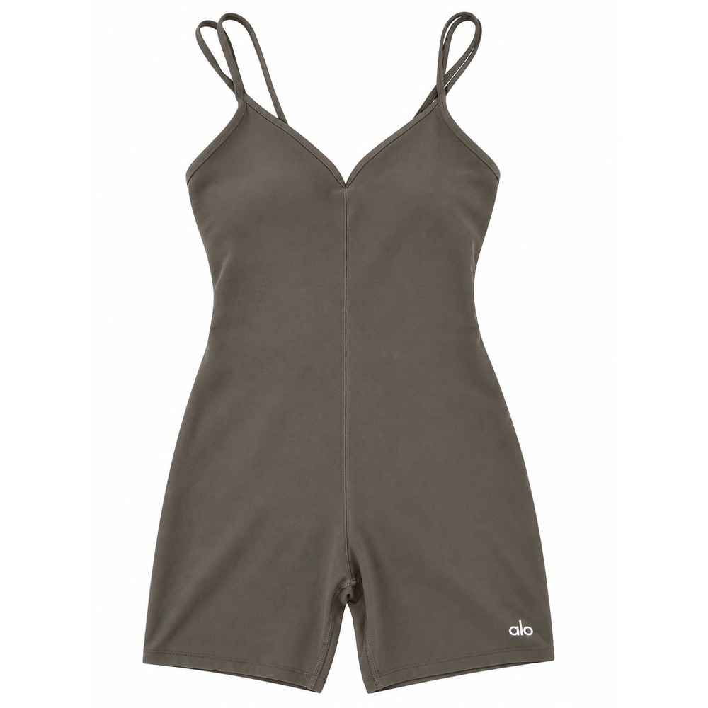 Alo Yoga Alosoft Suns Out Romper Brown Olive Double Strap Small W8355R